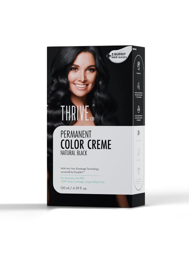 ThriveCo Crème Permanent Hair Color – Natural Black | 100% Grey Coverage | Hyaplex™ Bond-Building Technology | Ammonia-Free, Long-Lasting & Nourishing | For Men & Women | ( 60 ml + 60 ml + 10 ml ) 130 ml - Image 1